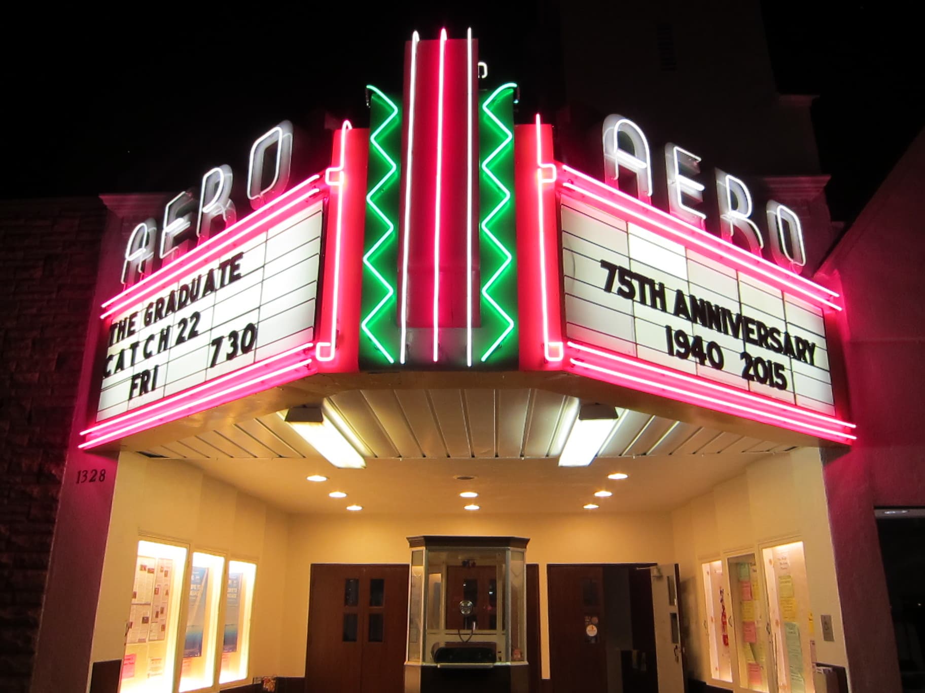 Exterior or interior view of Aero Theatre, an art house theater in Santa Monica, California. Photo: Photo via Google Places